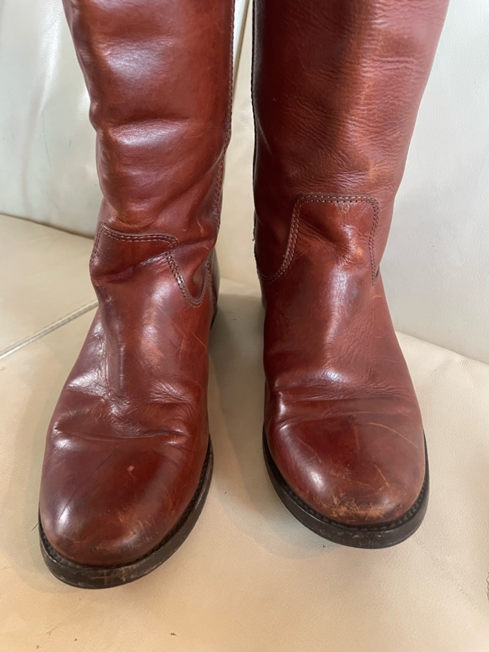 Frye Leather Knee-High Riding Boots in Chestnut Brown - Women size 7.5B - Picture 2 of 16